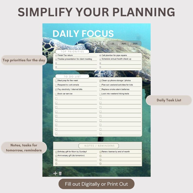 Daily Focus Planner | Printable To-do List, Top Priorities (PDF ...
