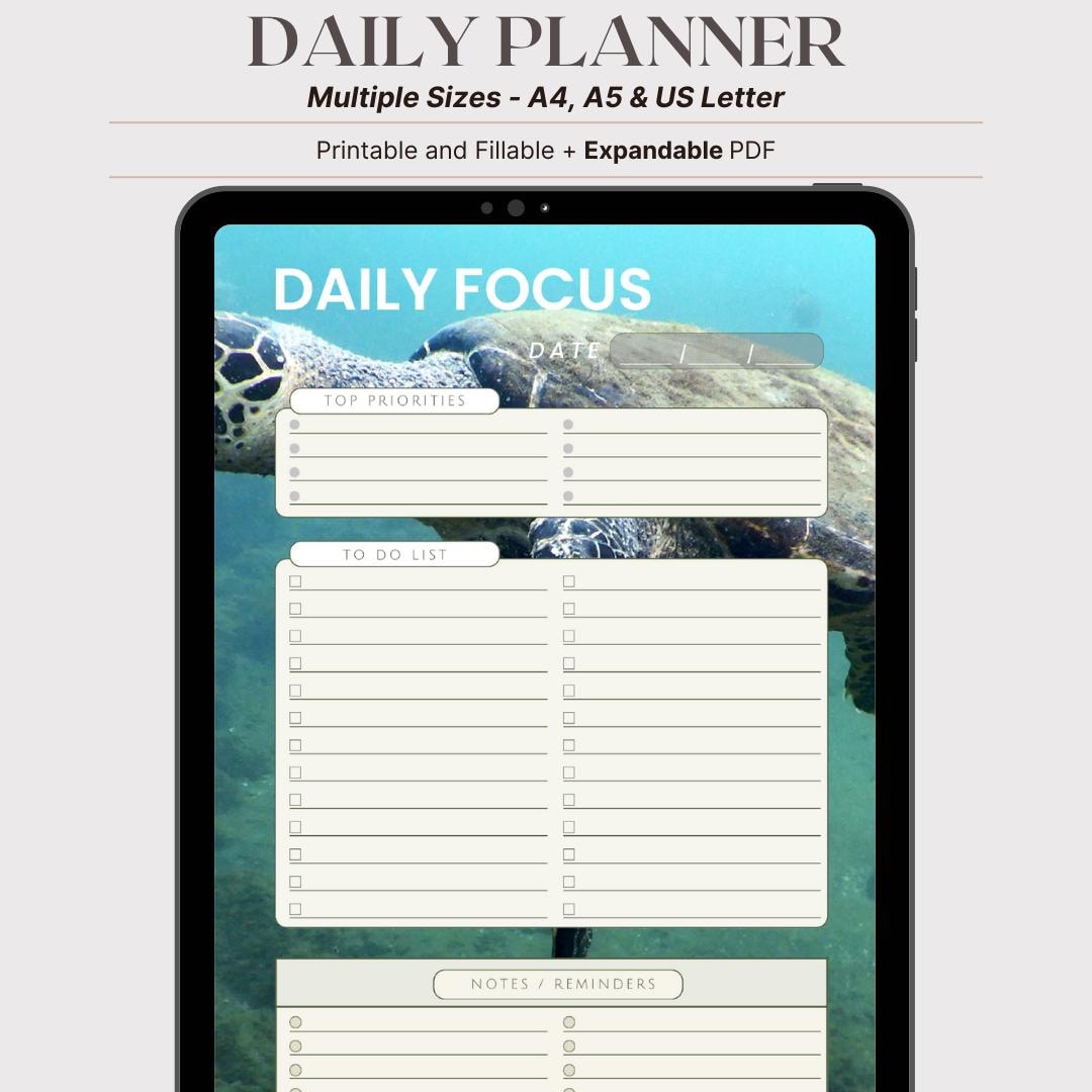 Daily Focus Planner | Printable To-do List, Top Priorities (PDF ...