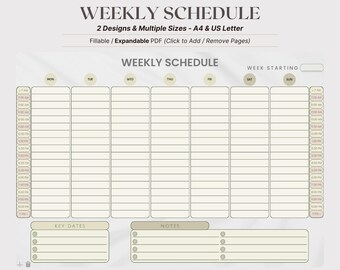 Fillable Weekly Schedule Planner – Printable A4 & US Letter (digital ...