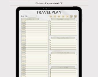 Plantilla de planificador de viaje diario / Itinerario de viaje, calendario de vacaciones (PDF) - Tema gris