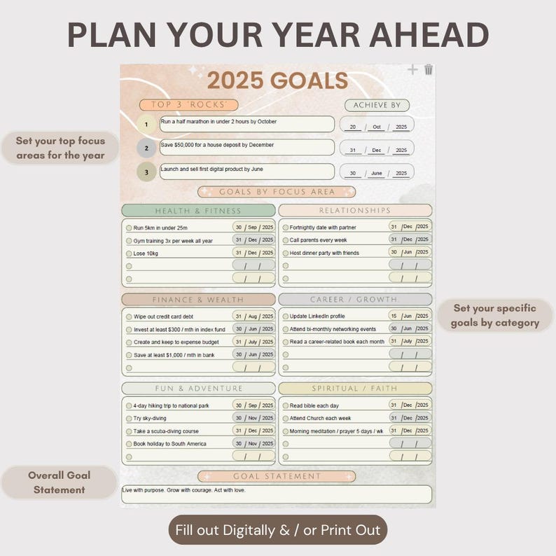 2025 Goal Setting Template | Printable & Fillable Goal Planner PDF ...