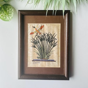 Vintage, Papyrus Duck Framed Wall Hanging, MCM, Eclectic Decor, Boho