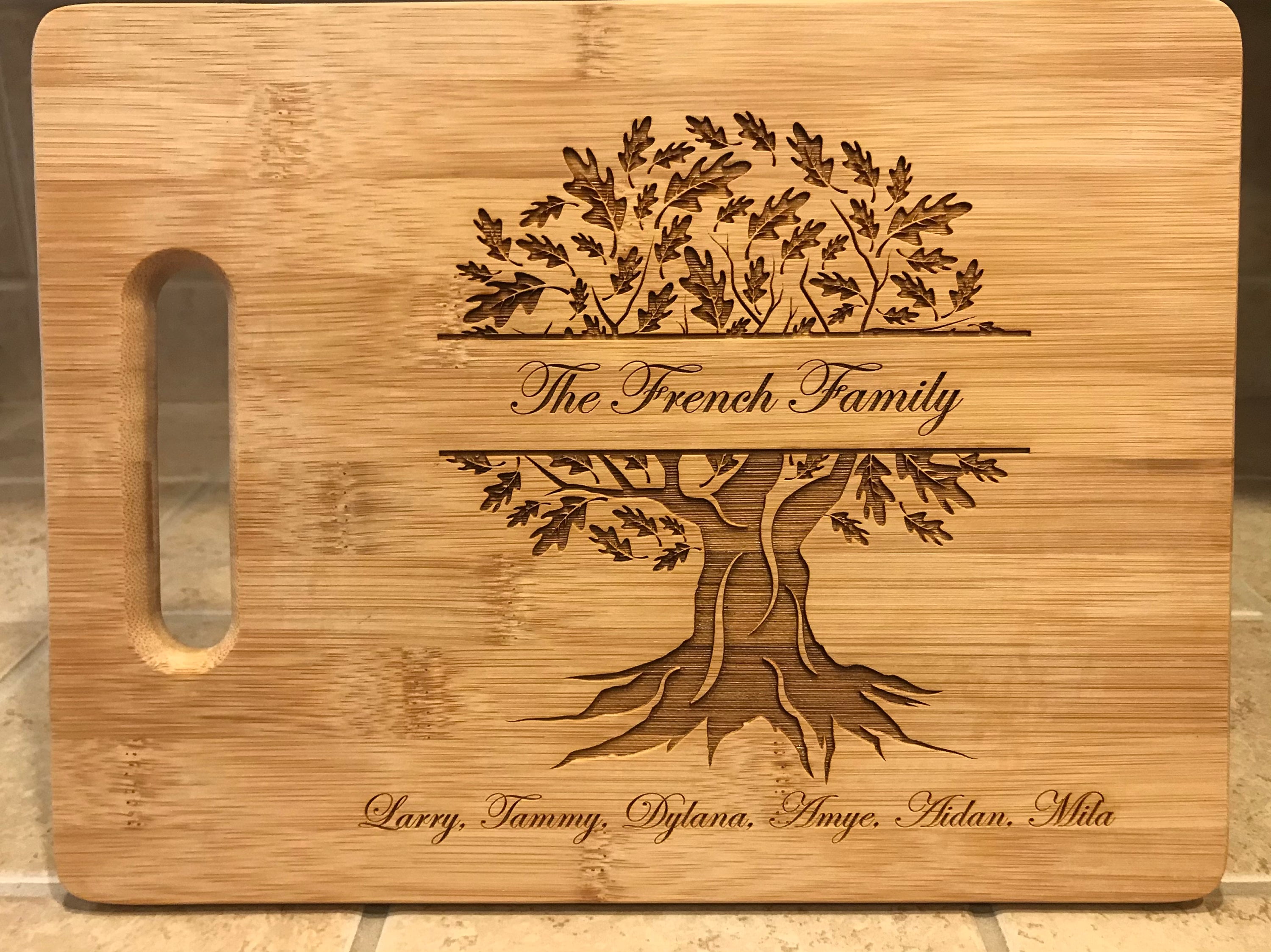 Personalized Extra Large Bamboo Cutting Board Family Name w/ Spring Tr –  Brew City Engraving