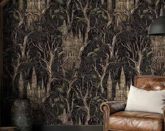 Dark Academia Wallpaper Peel and Stick - Gothic Forest Wall Mural