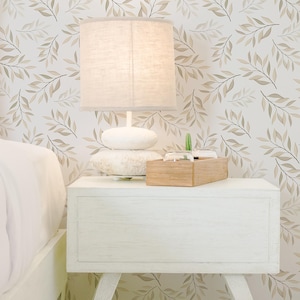 Neutral Leaf Pattern Wallpaper | Peel and Stick Wallpaper | Canvas Peel and Stick Wallpaper