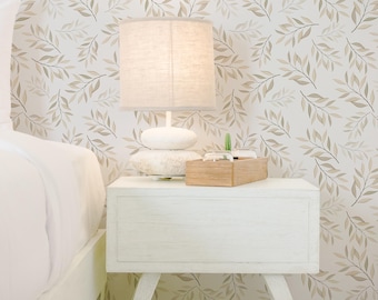 Neutral Leaf Wallpaper: Beige & Green Botanical Peel and Stick