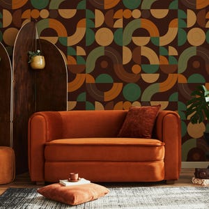 Retro Geometric Abstract Wallpaper in Earth Tones | Peel and Stick Wallpaper | Canvas Peel and Stick Wallpaper