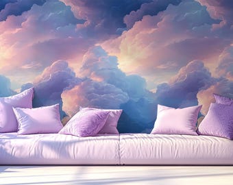 Pastel Cloudscape Wallpaper - Soft Pink and Blue Clouds - Dreamy Sky Mural | Peel and Stick Wallpaper | Canvas Peel and Stick Wallpaper