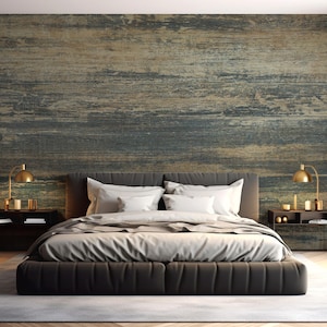 Faded Weathered Wood Wallcovering with Gray & Beige Accents | Peel and Stick Wallpaper | Canvas Peel and Stick Wallpaper