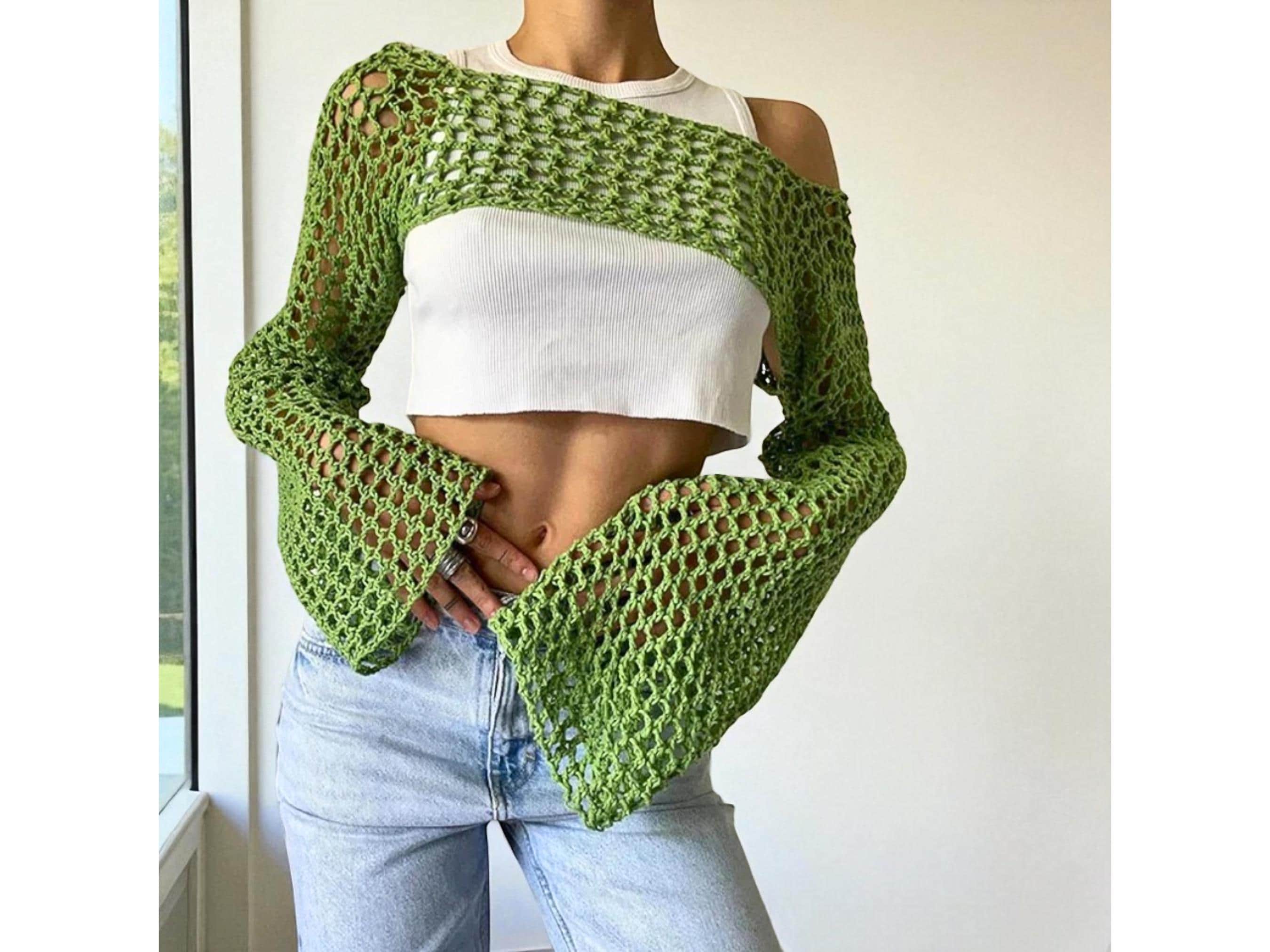 SHENHE Women's Sheer Sweater Bell Sleeve Lightweight Crochet Knit...