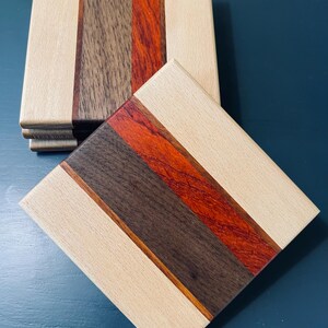 Handcrafted Wooden Coaster Set – Beech, Walnut, Padauk & Mohogany – Handmade in the USA