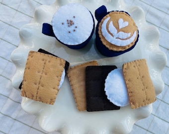 S'mores-Spielset aus Filz | Handgefertigtes Spielzeugessen | Heiße Schokolade-Set | Lernaktivität für Vorschulkinder