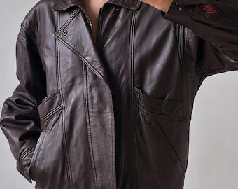 Dames diepbruin leren bomberjack, recht schapenleren jack. Dames zacht natuurlijk leren jack, cadeau voor vrouwen, YKK-rits