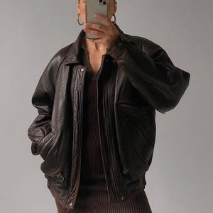 Women Genuine Chocolate Brown Leather Bomber jacket, Straight Cut Sheep Leather Jacket. Ladies Classic Soft Natural Leather jacket