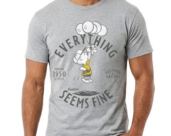 Koszulka z nadrukiem komiksowym Charlie Brown z serii Peanuts w stylu retro. Nerwowy od 1950 roku.