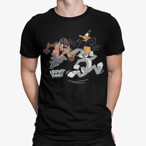 Camiseta oficial para hombre del trío de Looney Tunes, Bugs, Daffy y Taz, camiseta de Bugs Bunny, regalo del Pato Lucas para el diablo de Tasmania, camiseta clásica de dibujos animados retro