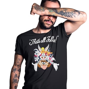 Looney Tunes All Stars That's All Folks Official Men's T-Shirt Bugs Bunny Shirt Daffy Duck Gift For Tweety Bird Retro Tee Funny Cartoon Gift
