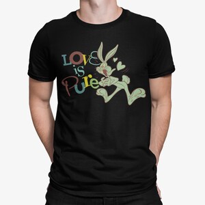 Looney Tunes Bugs Bunny Retro Love Pure - Maglietta ufficiale da uomo / Maglietta classica con cartoni animati / Divertente regalo di San Valentino / Maglietta con grafica vintage con coniglietto