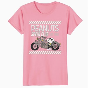 Peanuts Speed Bumps Snoopy Biker Club Racing Shades Retro Official Women&#39;s SKINNY FIT T-Shirt | Cool Snoopy Gift For Motorcycle Comic Shirt