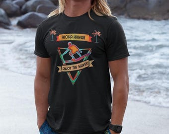 Aloha Hawaii Surfer T-Shirt | Retro Tropical Beach Gift For Him | Hawaii Vacation Tee
