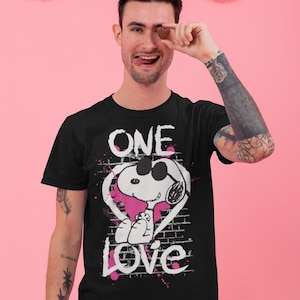 Peanuts Snoopy Graphic One Love Official Men's T-Shirt Retro Snoopy Shirt Charlie Brown Gift For Vintage Cartoon Peanut Tee