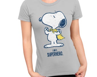 Koszulka z nadrukiem komiksowym Peanuts Snoopy w stylu retro z superbohaterem w stylu retro z lat 80.
