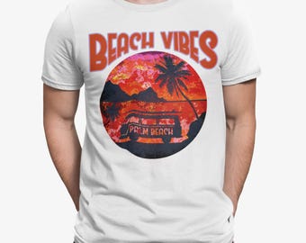 T-shirt Palm Beach Beach Vibes | Retro VW Surf Van-shirt | Zomercadeau voor hem