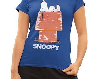 Koszulka damska z nadrukiem „Fistaszki” Snoopy na psiej budzie Beagle Doghouse