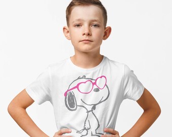 Koszulka dla chłopców i dziewcząt z kreskówkową grafiką Peanuts Snoopy Love Heart Shades