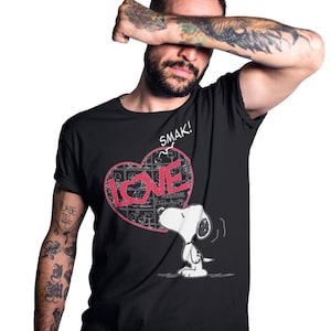 Camiseta oficial para hombre de Peanuts, Snoopy y cómic Love Smak, camiseta retro de Snoopy, regalo de Charlie Brown, camiseta gráfica de dibujos animados vintage.