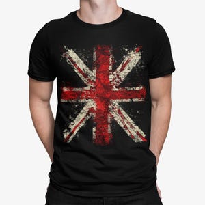 London Union Jack Distressed Men&#39;s T-Shirt UK Flag Graphic Tee British Heritage Shirt Vintage London Gift For England Souvenir Tee