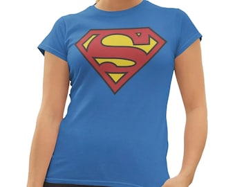 Superman Logo Women's Royal Blue T-Shirt, DC Comics Classic S Shield Tee, Ladies Superhero Gift