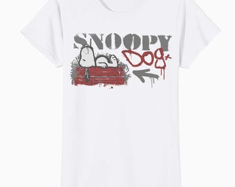 Koszulka z nadrukiem Snoopy'ego z motywem graffiti z lat 90. z motywem miejskiego szablonu i motywem psa Peanuts, dopasowana do sylwetki