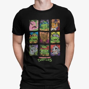 TMNT Group Grid Dist officieel heren-T-shirt | Teenage Mutant Ninja Turtles-shirt | Retro T-shirt met cartoon uit de jaren 90 | Turtle Boy Power-cadeaushirts