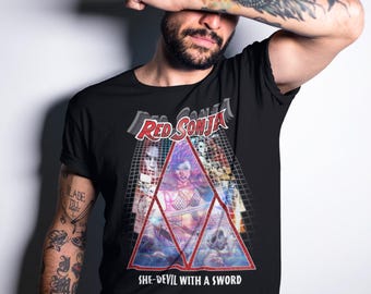 Red Sonja Poster Synthwave Redhead Epic Cyberpunk Retro 80er Jahre offizielles Herren T-Shirt