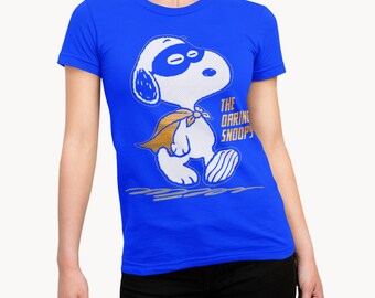 Koszulka z nadrukiem Superbohatera Peanuts Snoopy w stylu retro z lat 80. z kreskówkową grafiką