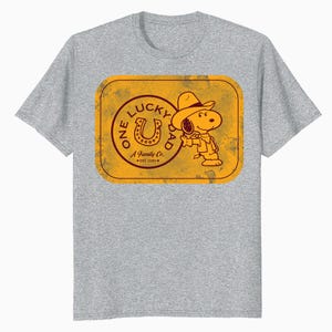 Peanuts Snoopy Fathers Day T-Shirt | Lucky Best Dad Tee | Greatest Family Cowboy Rodeo Shirt | Retro Official Men&#39;s Gift Tee