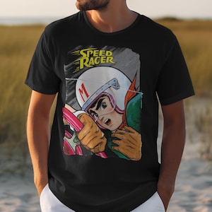 Geschwindigkeit Racer Nähe Up offizielles Herren T-Shirt Classic Comic Anime Shirt Rennauto Geschenk für Retro Cartoon Mach 5 Grafik T-Shirt Top Mach Go Go Go