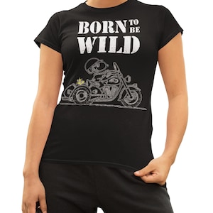 Peanuts Snoopy Sketch Born Wild Official Women's T-Shirt Woodstock Riding Bike Shirt Classic Comic Strip Fan Gift For Casual Graphic Tee