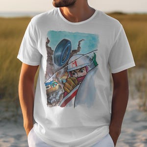 Speed Racer Poster Crash offizielles Herren T-Shirt Retro Racing Geschenk für Classic Anime Shirt Mach 5 Graphic Tee Vintage Cartoon Geschenk TShirt