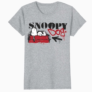Peanuts Graffiti Snoopy Dog House 90s Urban Street Art Official Women&#39;s T-Shirt | Cool Snoopy Woodstock Shirt | Retro Cute Cartoon Gift Tee