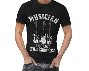 Musician Looking for Groupies T-Shirt Vintage Guitar Graphic Tee for Music Lovers