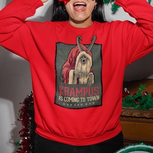 Krampus Vintage Poster Sweatshirt Retro Christmas Horror Crewneck Gift Sweater