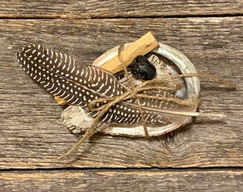 Smudging Set, Sage, Palo Santo, Apache Tear, Feather, Abalone Shell, Helps with Negativity, Past Hurt & Pains, Forgiveness, Grief, Cleansing