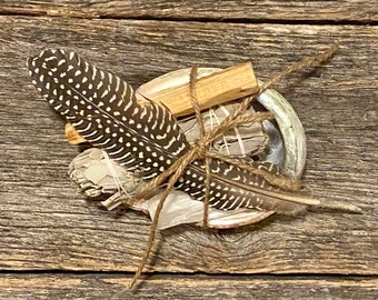 Smudging Set, Sage, Palo Santo, Selenite, Feather, Abalone Shell, Clears Negativity, House Blessing, Grounding, Cleansing