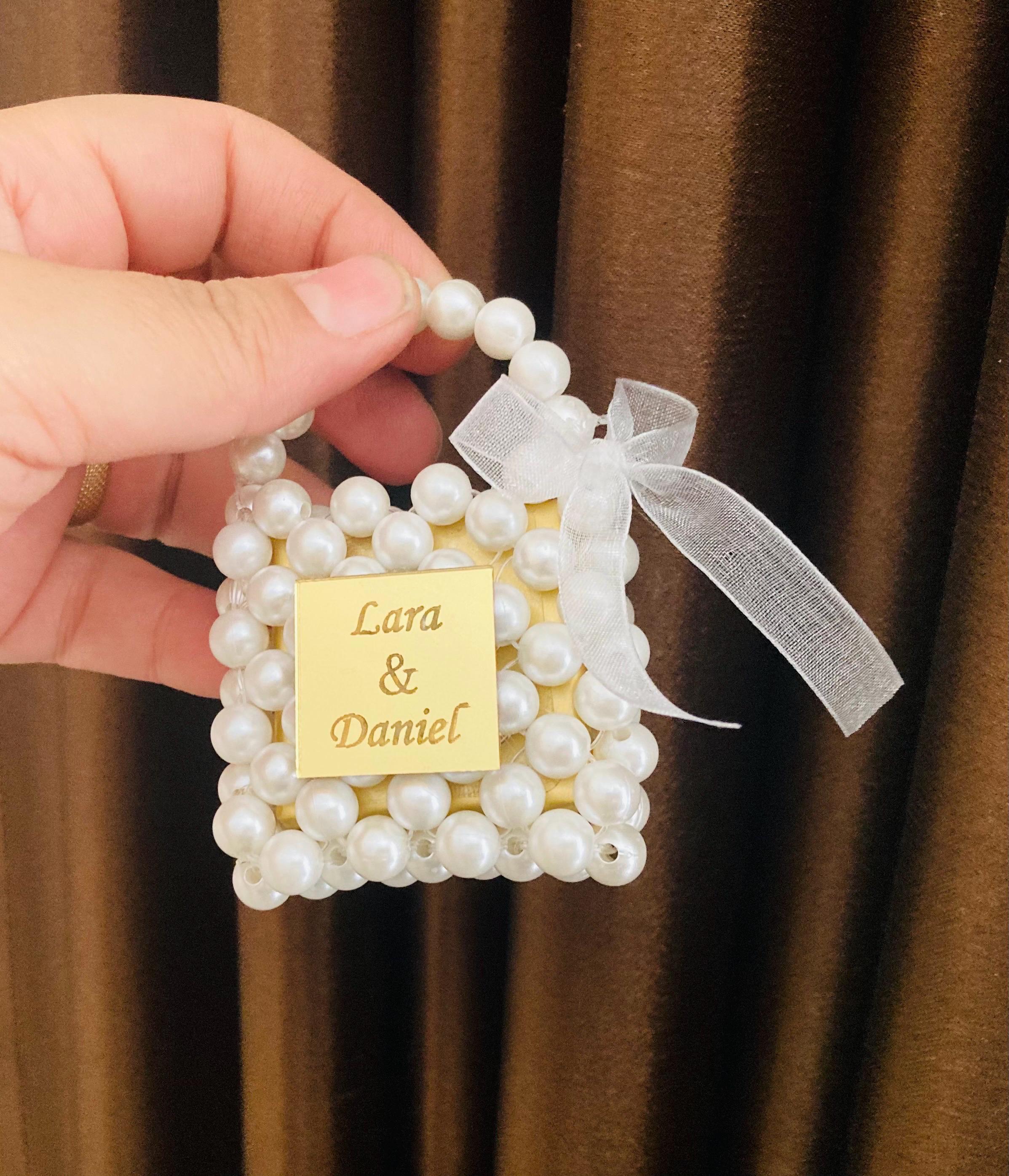 Mini Pearl Bag, Premium Chocolate, Handmade Wedding Favor, Luxury Bridal Shower Gift, Personalized Pearl Clutch, Pearl Purse Favor