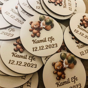 Carino orsetto magnete, magnete personalizzato per bambini, bomboniere per ospiti, regalo per battesimo, magnete per neonati, regalo con magnete in legno, magnete per baby shower