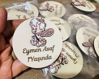 Recuerdos magnéticos personalizados para baby shower: regalo de madera Bam Bam