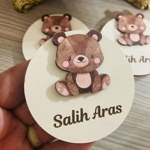 Carino orsetto magnete, magnete personalizzato per bambini, bomboniere per ospiti, regalo per battesimo, magnete per neonati, regalo con magnete in legno, magnete per baby shower