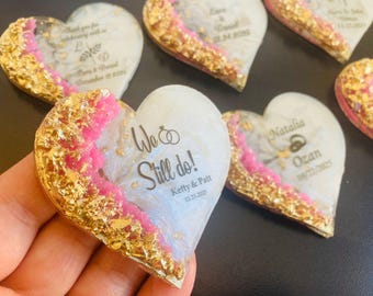 Personalized Heart Wedding Favor Magnet: Epoxy Thank You Gift